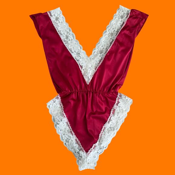 70's 80's vintage romantic ruffled lace teddy hi cut lingerie one piece SMALL - Picture 6 of 8